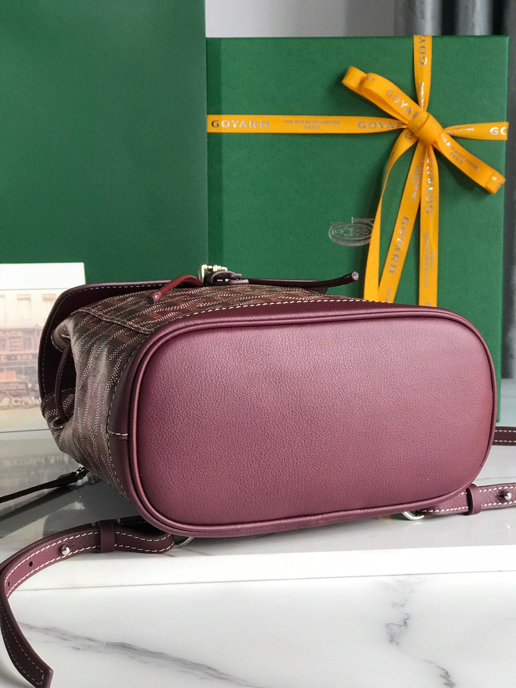 SAC À DOS ALPIN MINI 21 EN CUIR D'AGNEAU ROUGE VIN ET TOILE GOYARDINE