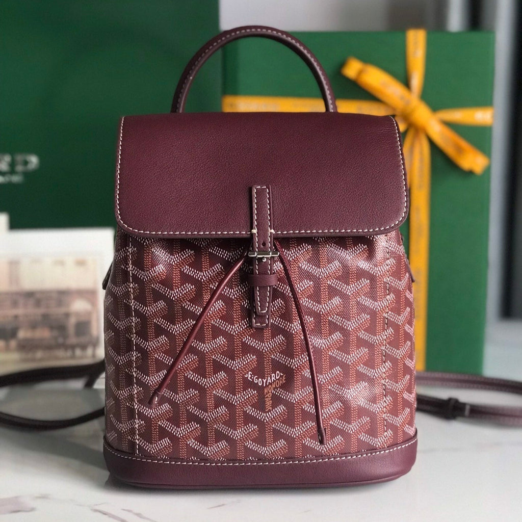 SAC À DOS ALPIN MINI 21 EN CUIR D'AGNEAU ROUGE VIN ET TOILE GOYARDINE