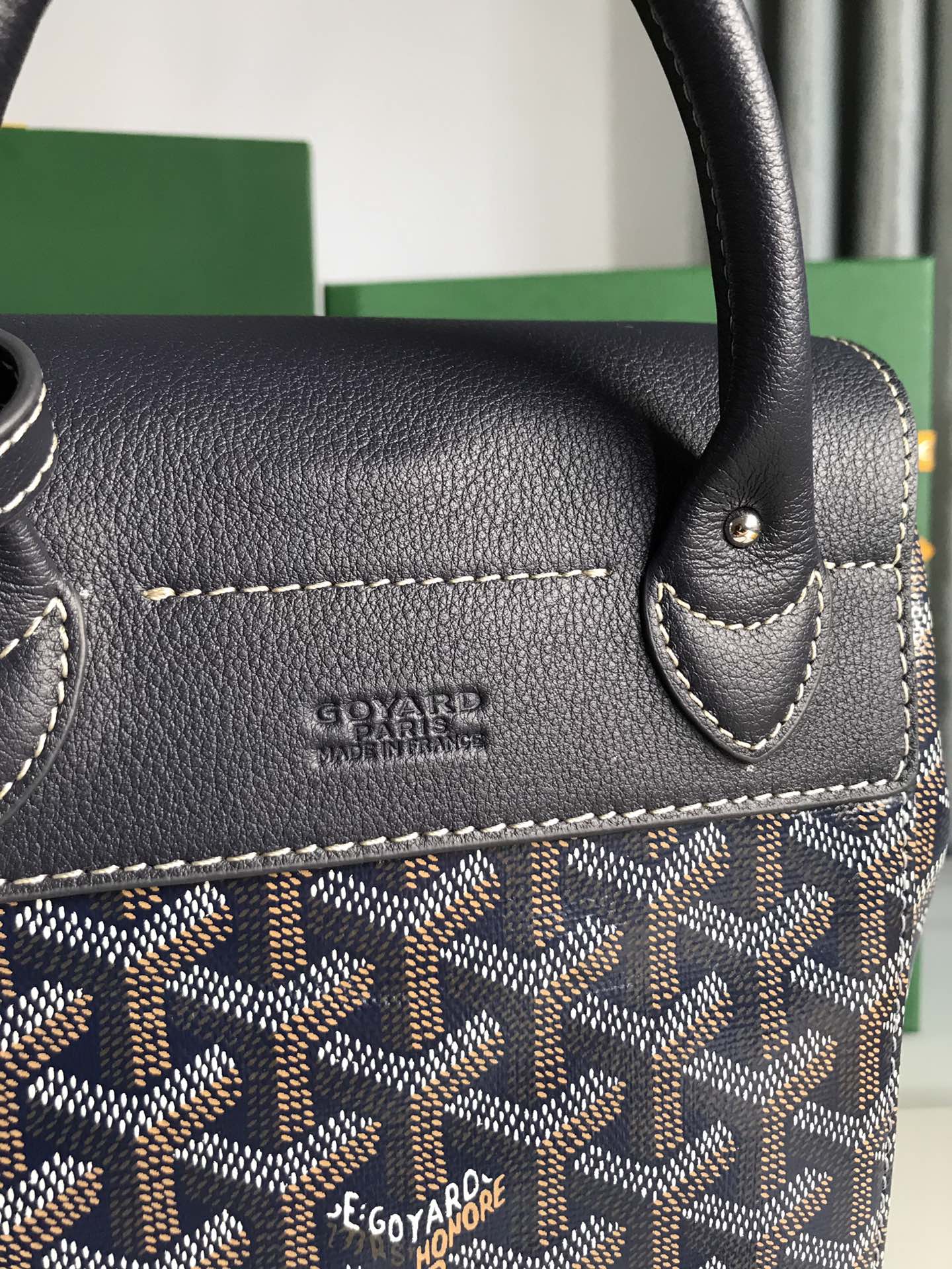 SAC À DOS ALPIN MINI 21 EN CUIR D'AGNEAU BLEU MARINE ET TOILE GOYARDINE