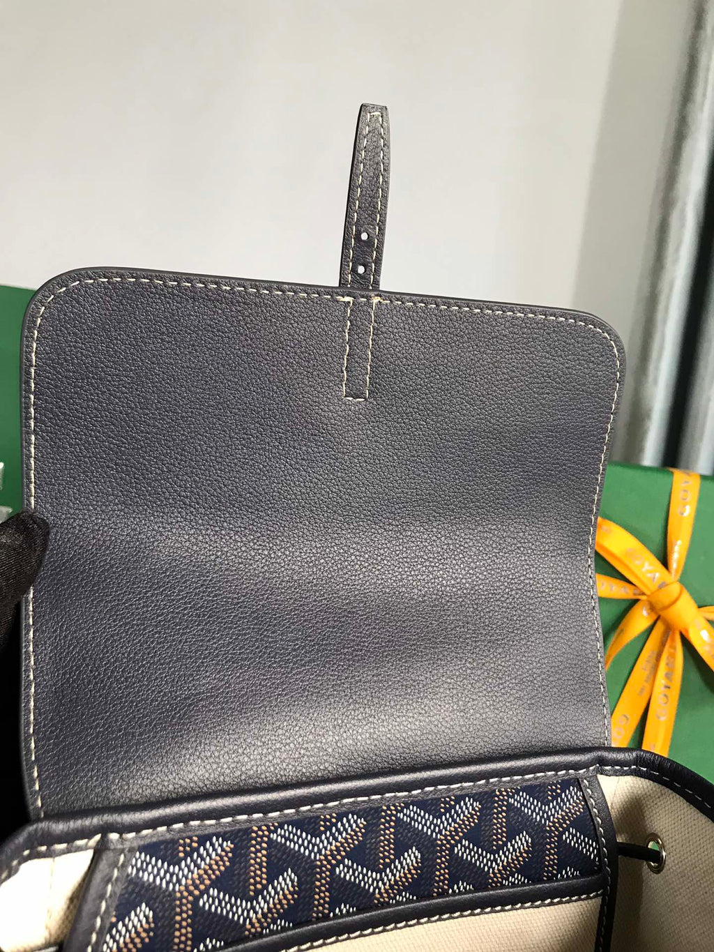 SAC À DOS ALPIN MINI 21 EN CUIR D'AGNEAU BLEU MARINE ET TOILE GOYARDINE
