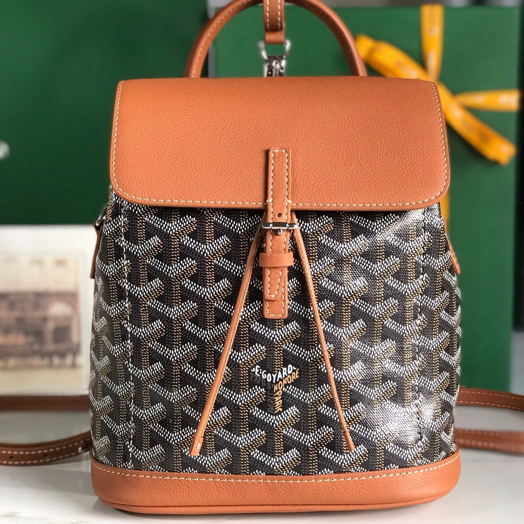 MINI SAC À DOS ALPIN 21 EN CUIR D'AGNEAU TAN ET TOILE GOYARDINE NOIRE