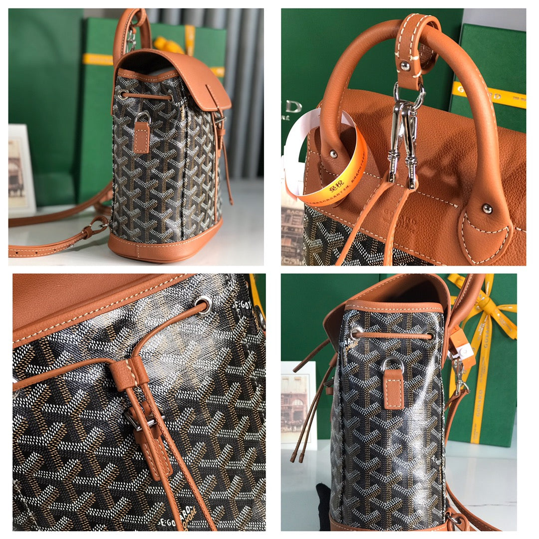 MINI SAC À DOS ALPIN 21 EN CUIR D'AGNEAU TAN ET TOILE GOYARDINE NOIRE