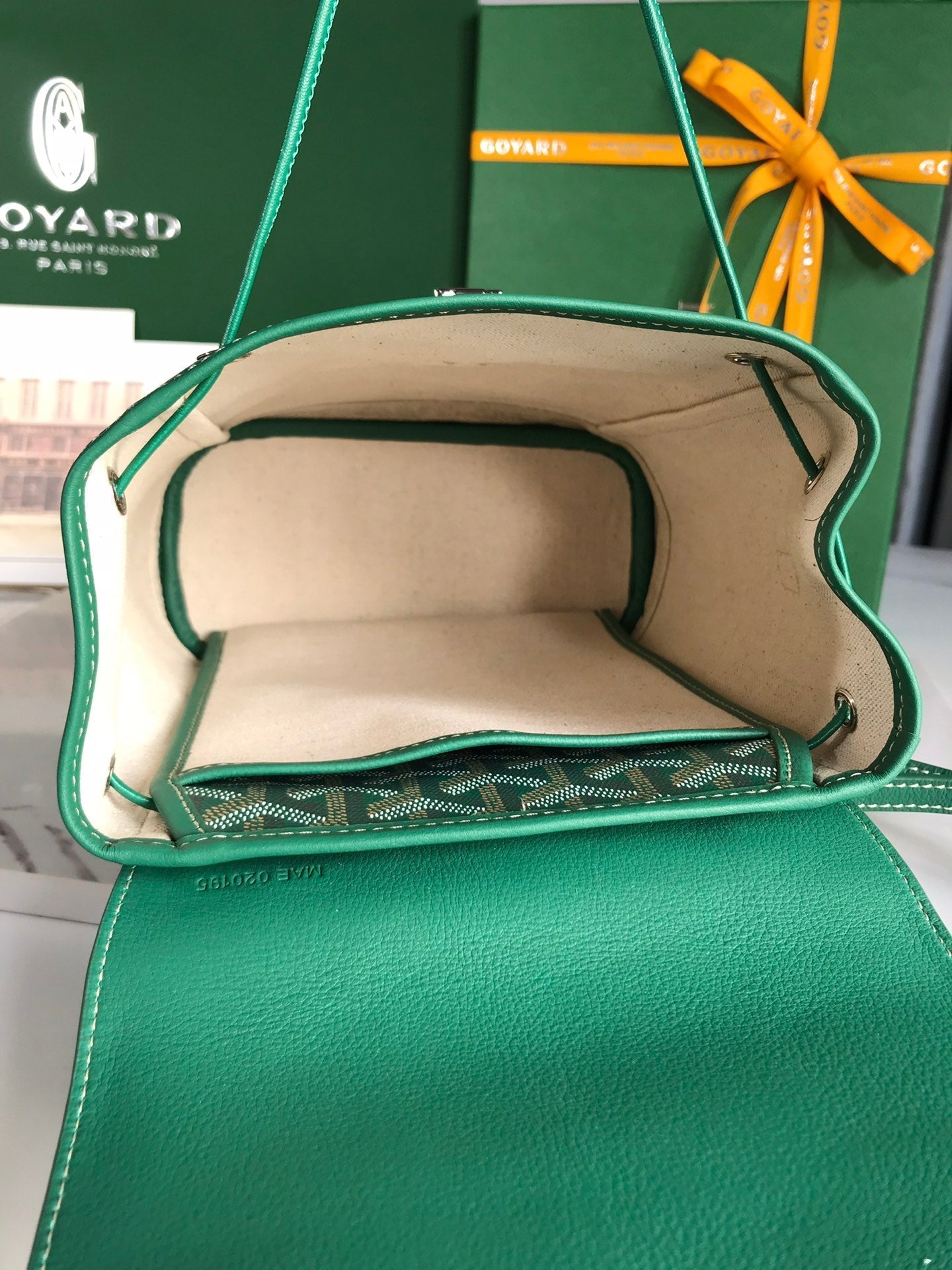 MINI SAC À DOS ALPIN 21 EN CUIR D'AGNEAU VERT ET TOILE GOYARDINE