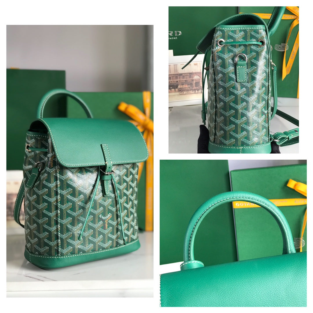 MINI SAC À DOS ALPIN 21 EN CUIR D'AGNEAU VERT ET TOILE GOYARDINE