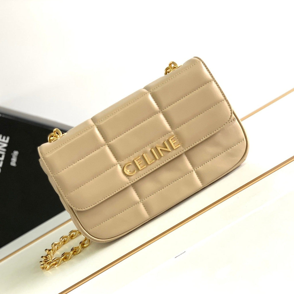 SAC À BANDOULIÈRE MONOCHROME 24 EN CUIR D'AGNEAU BEIGE CRÈME MATELASSÉ AVEC CHAÎNE