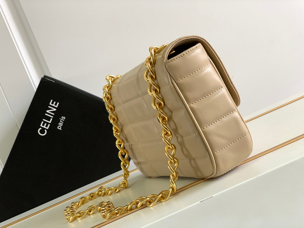 SAC À BANDOULIÈRE MONOCHROME 24 EN CUIR D'AGNEAU BEIGE CRÈME MATELASSÉ AVEC CHAÎNE