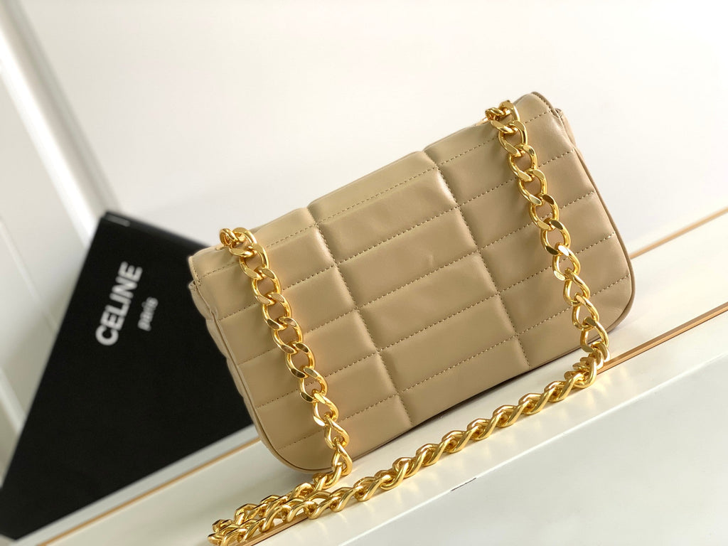 SAC À BANDOULIÈRE MONOCHROME 24 EN CUIR D'AGNEAU BEIGE CRÈME MATELASSÉ AVEC CHAÎNE