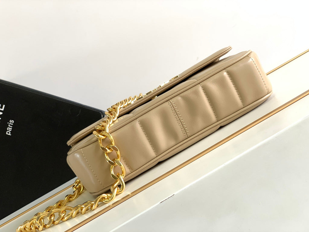 SAC À BANDOULIÈRE MONOCHROME 24 EN CUIR D'AGNEAU BEIGE CRÈME MATELASSÉ AVEC CHAÎNE