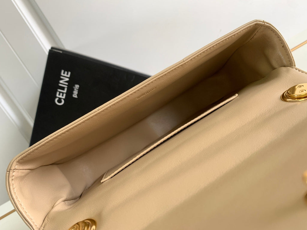 SAC À BANDOULIÈRE MONOCHROME 24 EN CUIR D'AGNEAU BEIGE CRÈME MATELASSÉ AVEC CHAÎNE