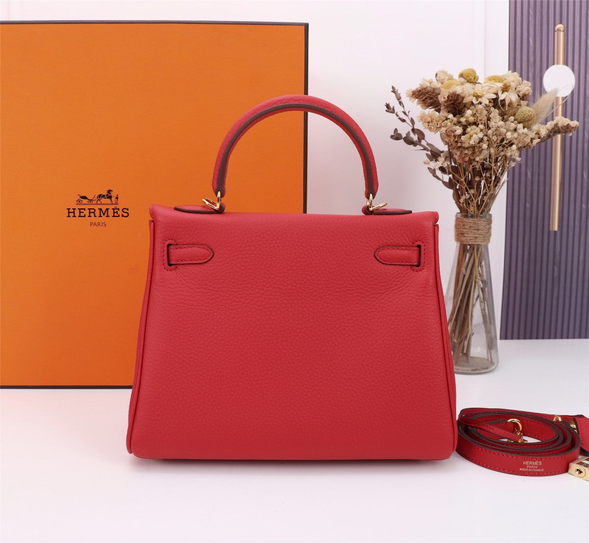 SAC HM KELLY 28 ROUGE TOGO QUINCAILLERIE OR