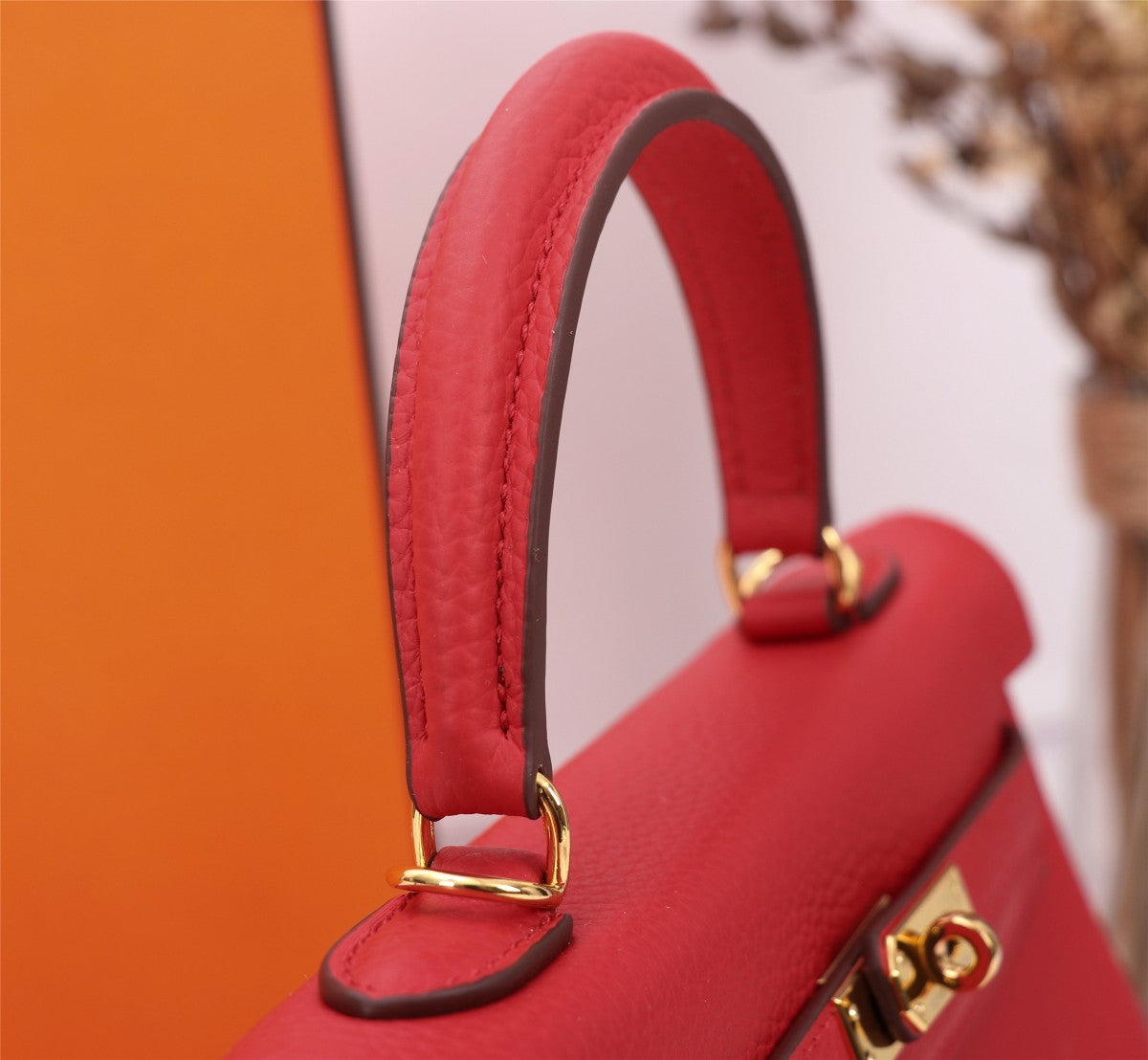 SAC HM KELLY 25 ROUGE TOGO QUINCAILLERIE OR