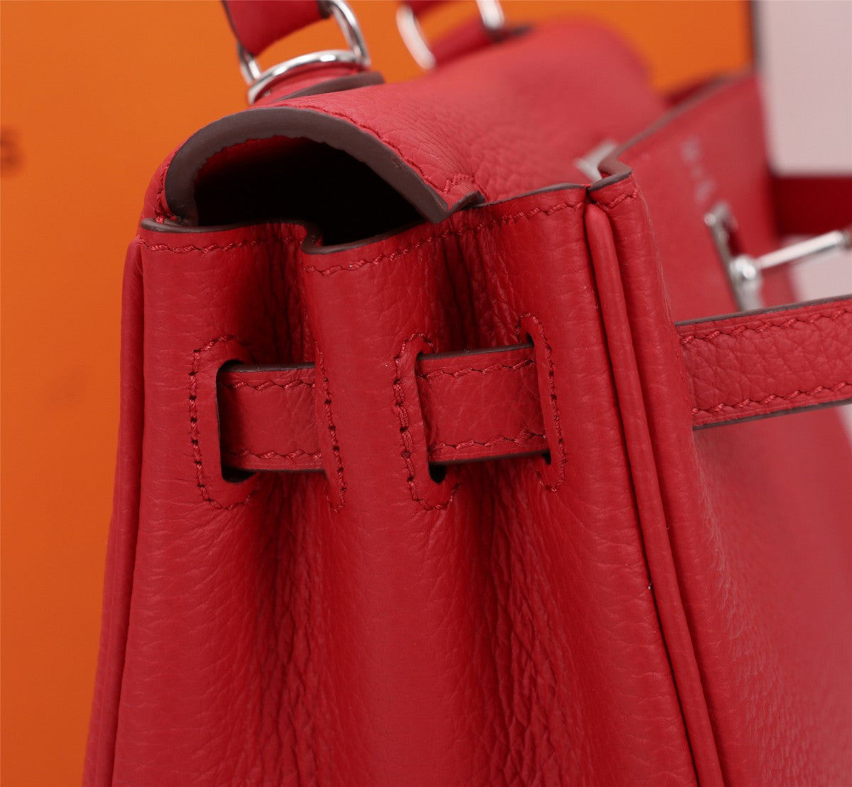 SAC HM KELLY 25 ROUGE TOGO QUINCAILLERIE ARGENTÉE