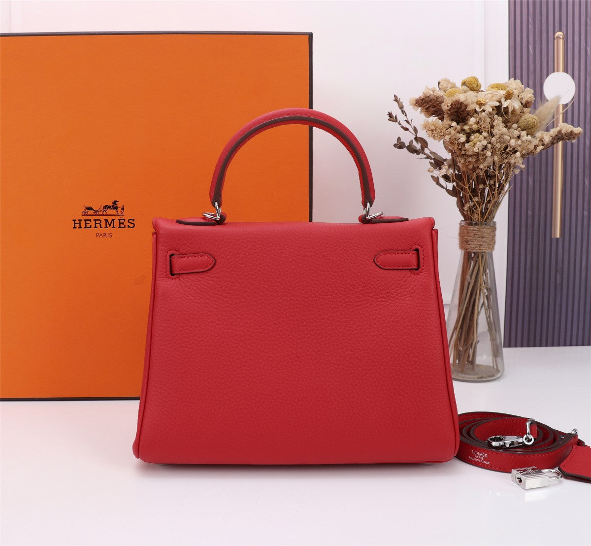 SAC HM KELLY 25 ROUGE TOGO QUINCAILLERIE ARGENTÉE