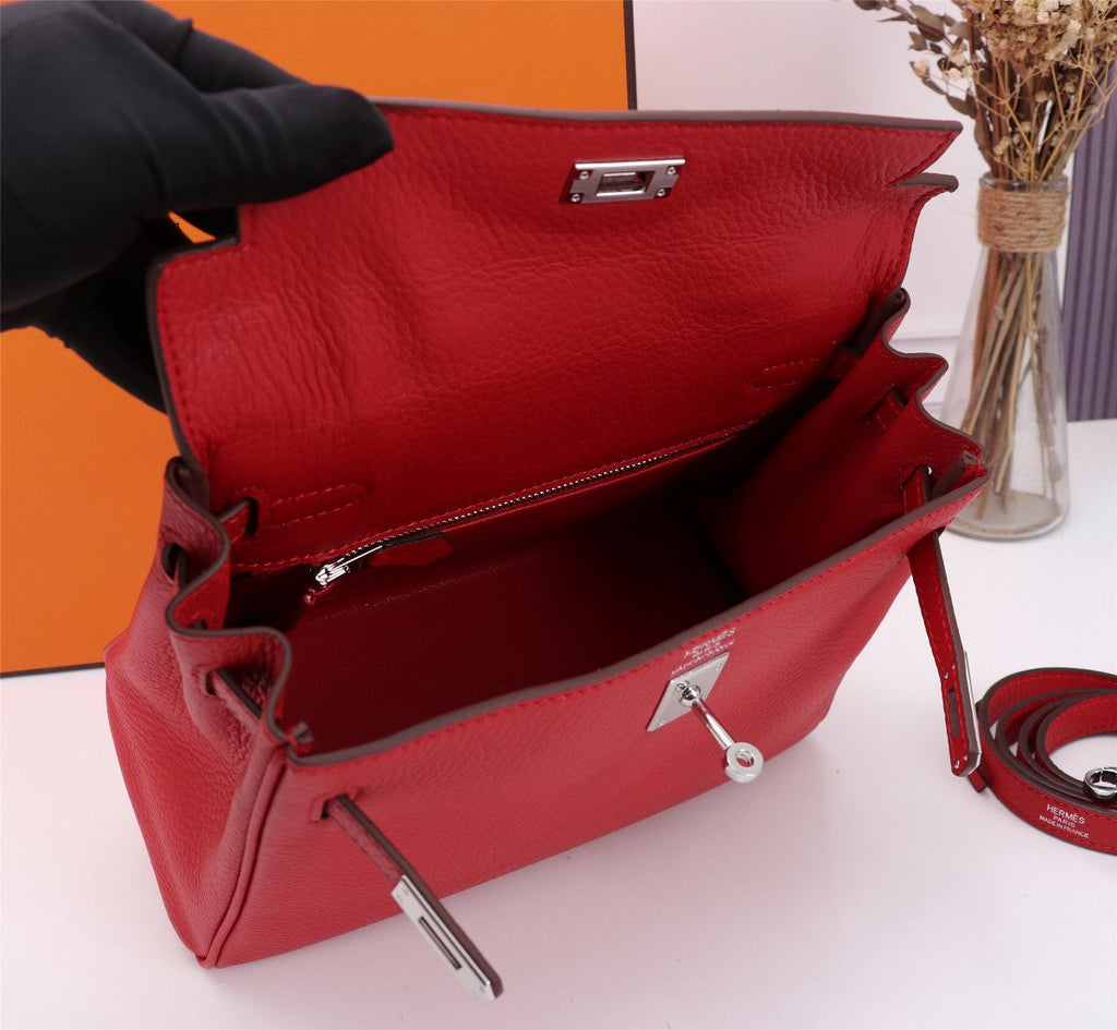 SAC HM KELLY 28 ROUGE TOGO QUINCAILLERIE ARGENTÉE