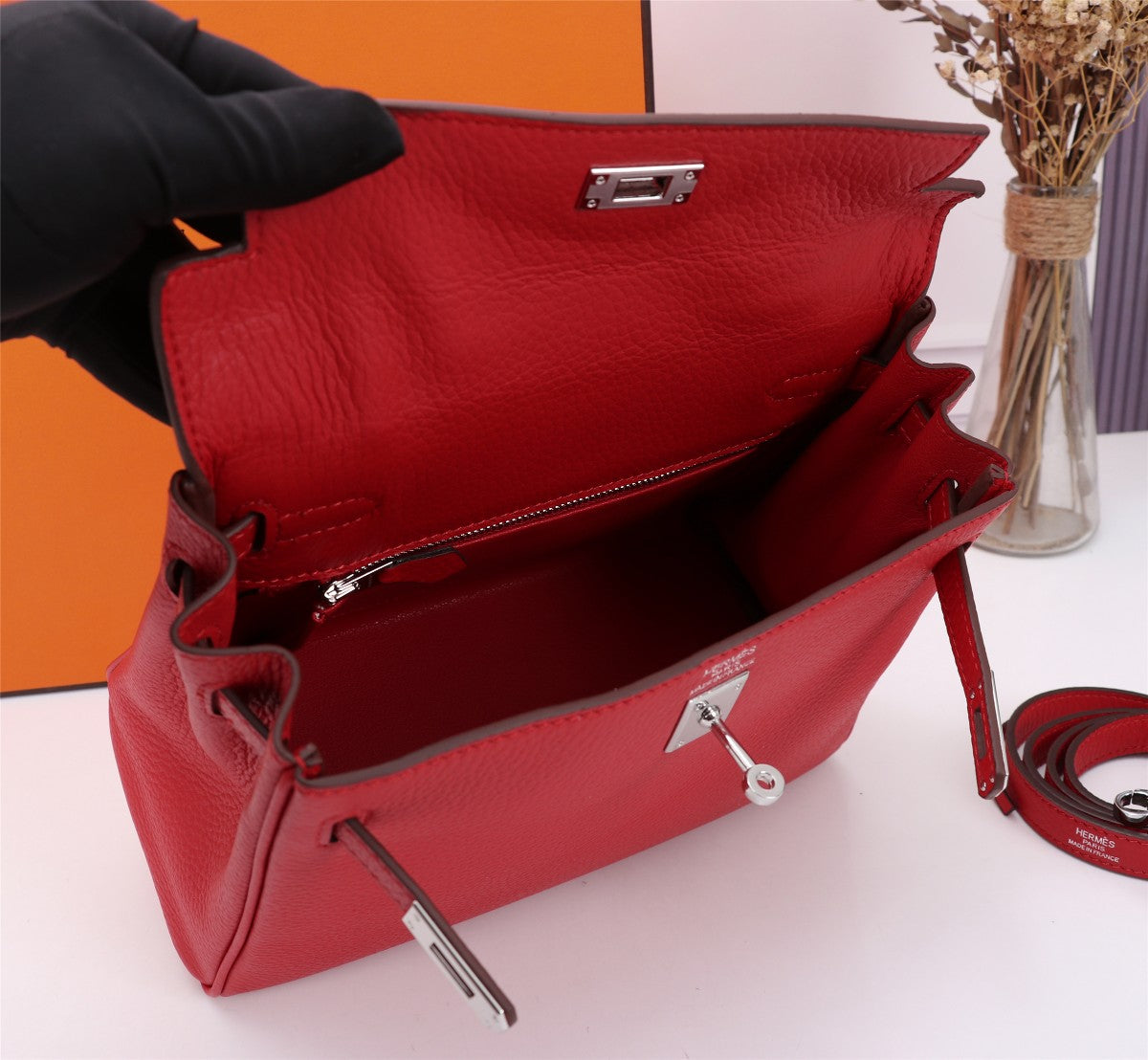 SAC HM KELLY 25 ROUGE TOGO QUINCAILLERIE ARGENTÉE