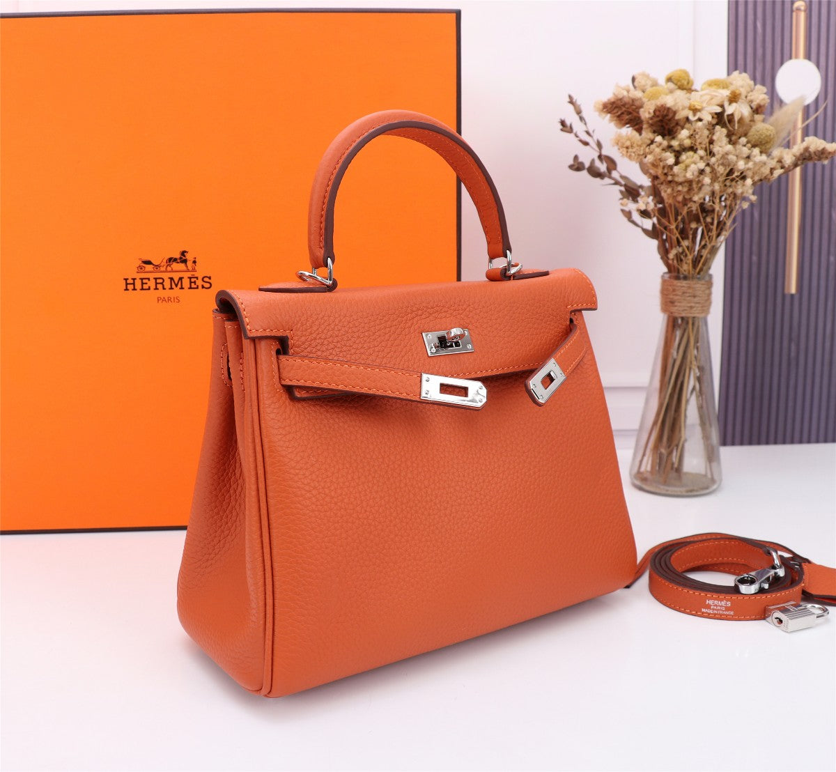 SAC HM KELLY 28 ORANGE TOGO QUINCAILLERIE ARGENTÉE