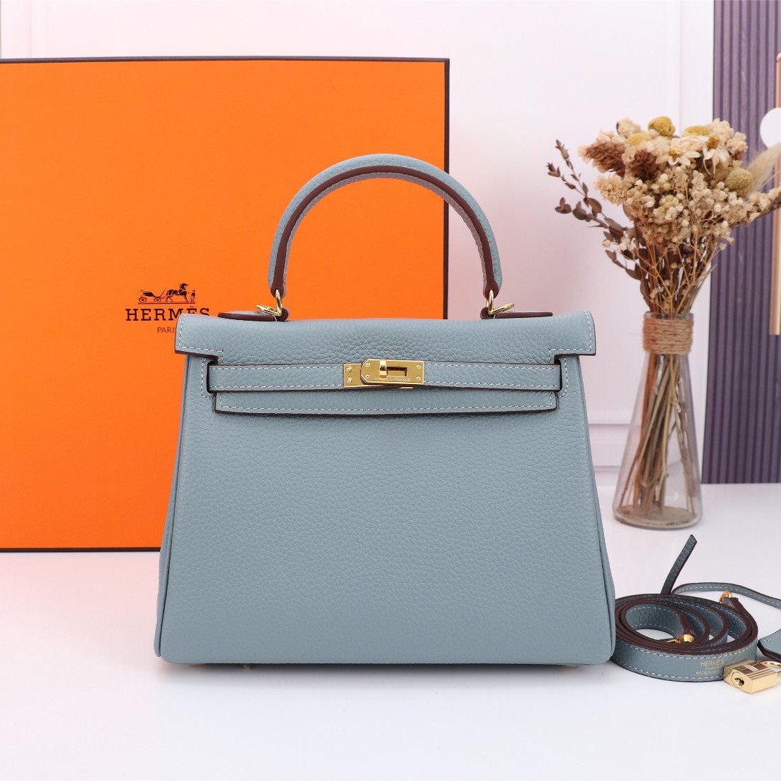 SAC HM KELLY 28 GRIS TREMPÉ TOGO QUINCAILLERIE OR