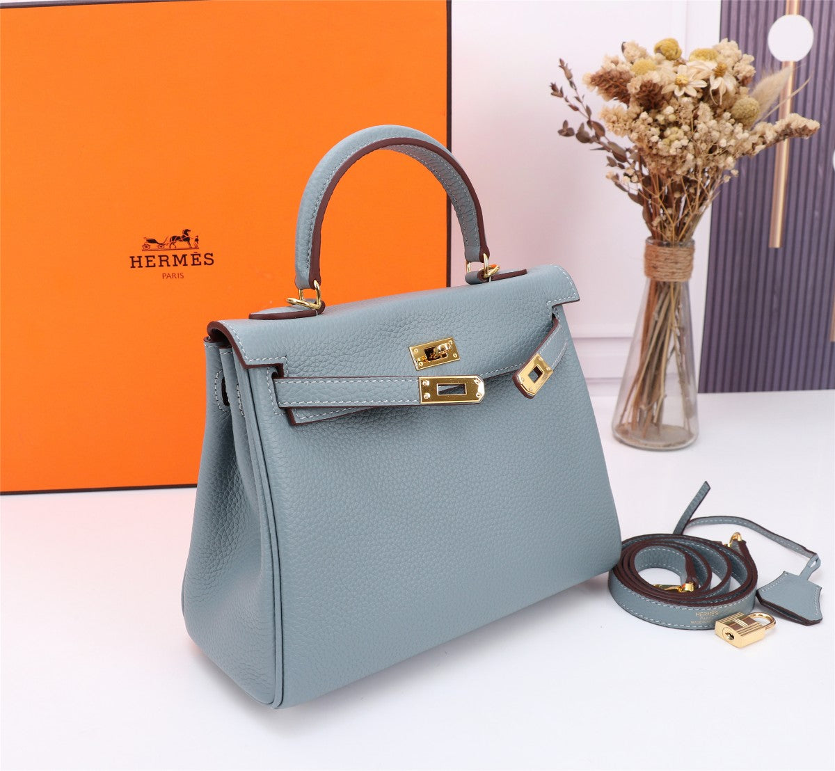 SAC HM KELLY 28 GRIS TREMPÉ TOGO QUINCAILLERIE OR