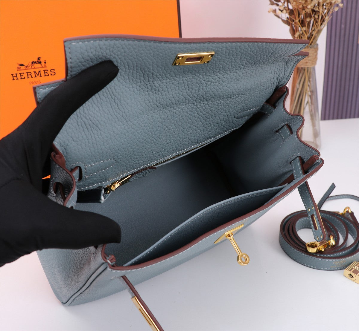 SAC HM KELLY 25 GRIS TREMPÉ TOGO QUINCAILLERIE OR