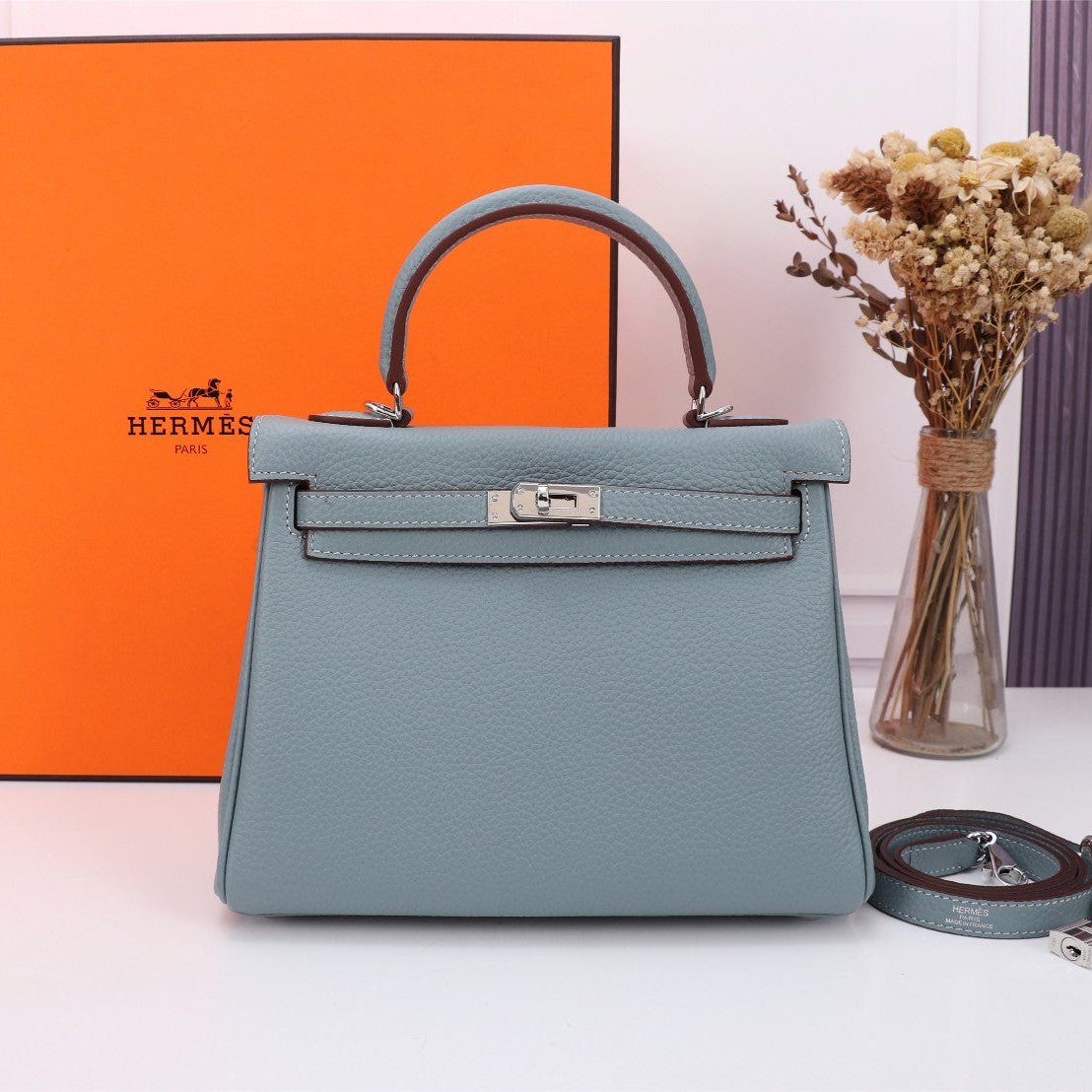 SAC HM KELLY 25 GRIS TREMPÉ TOGO QUINCAILLERIE ARGENTÉE