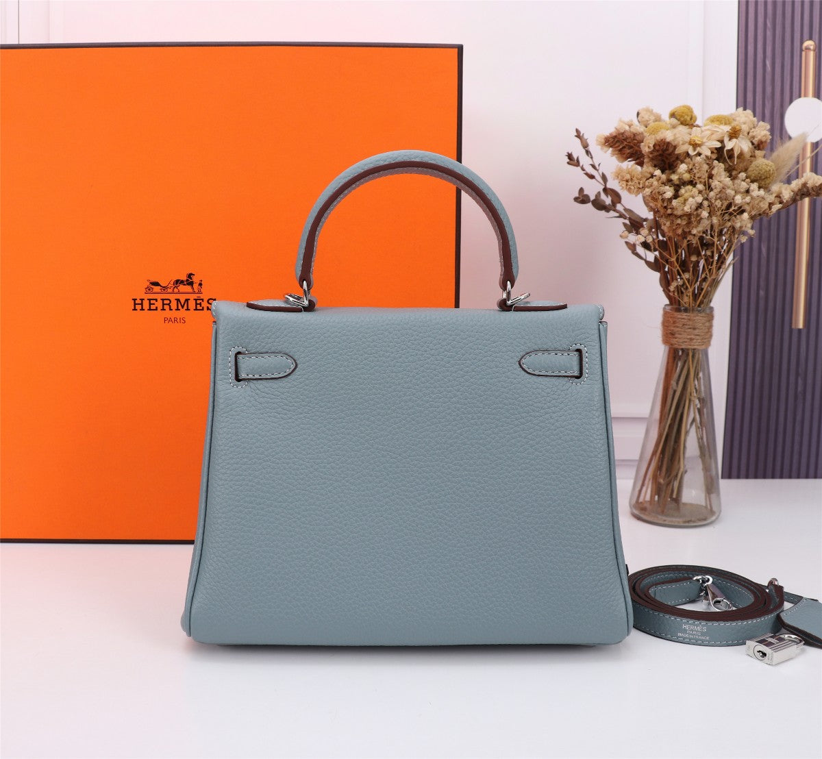 SAC HM KELLY 28 GRIS TREMPÉ TOGO QUINCAILLERIE ARGENTÉE