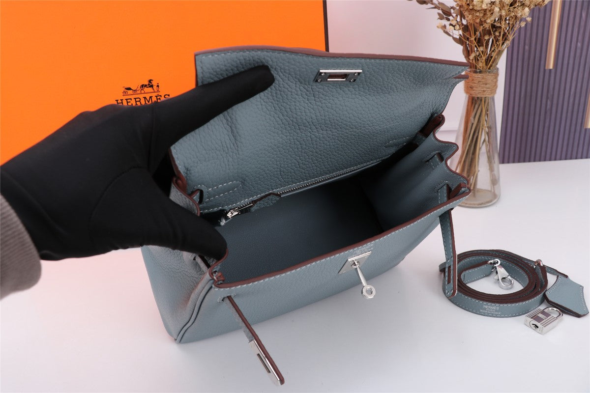 SAC HM KELLY 28 GRIS TREMPÉ TOGO QUINCAILLERIE ARGENTÉE