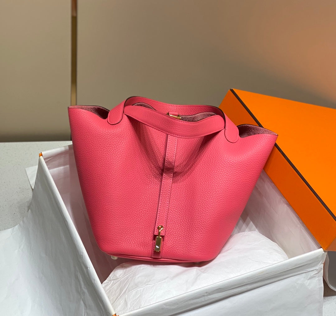 HM PICOTIN LOCK 18 CUIR TOGO ROUGE ROSE
