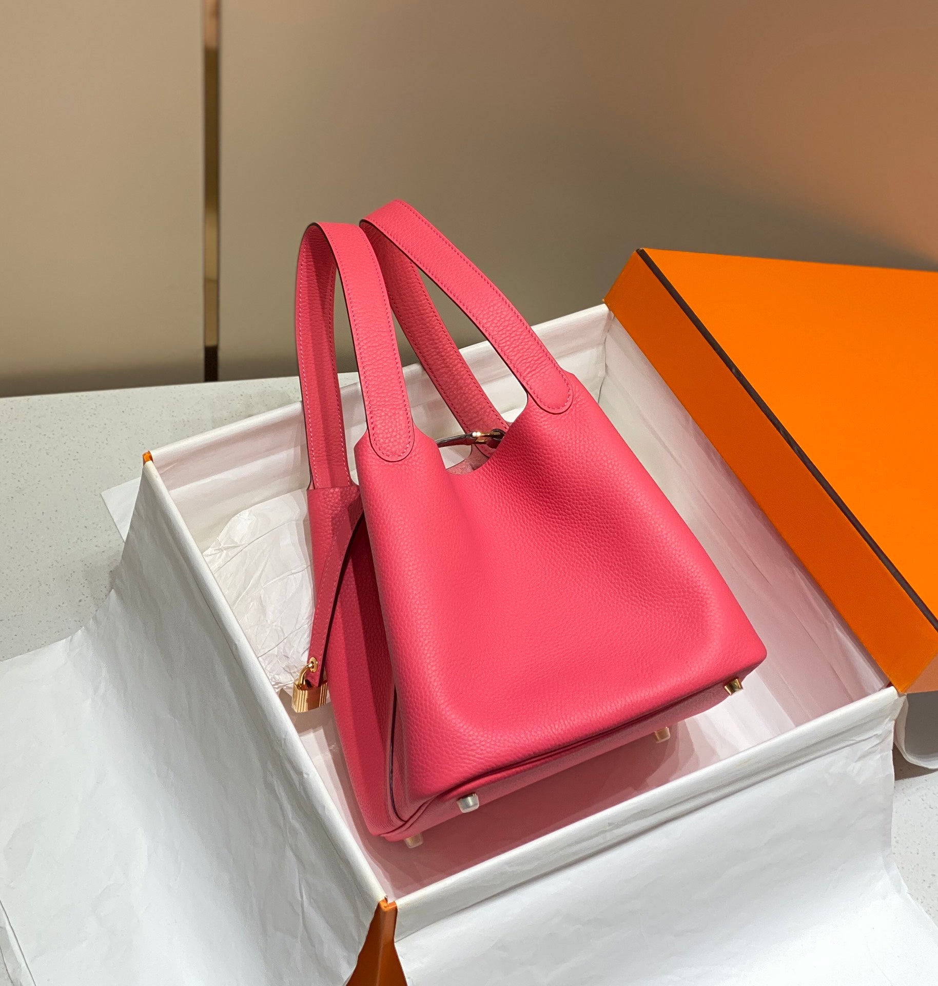 HM PICOTIN LOCK 18 CUIR TOGO ROUGE ROSE
