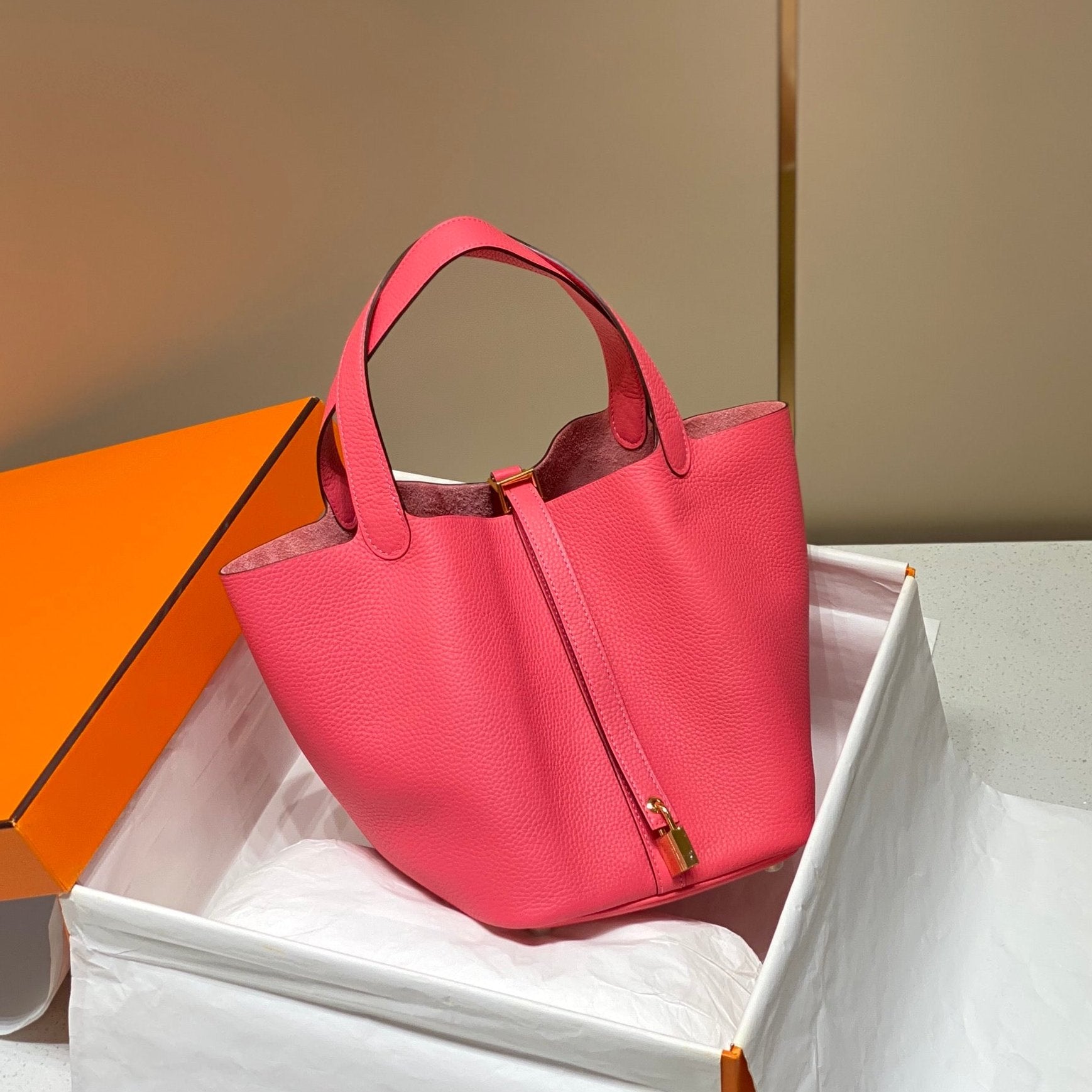 HM PICOTIN LOCK 18 CUIR TOGO ROUGE ROSE
