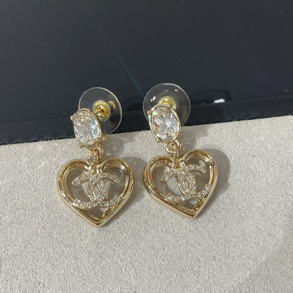 Boucles d'oreilles goutte cœur en cristal strass CC en or clair