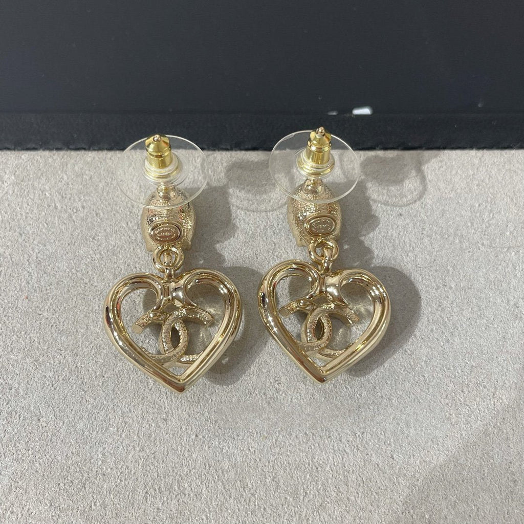 Boucles d'oreilles goutte cœur en cristal strass CC en or clair