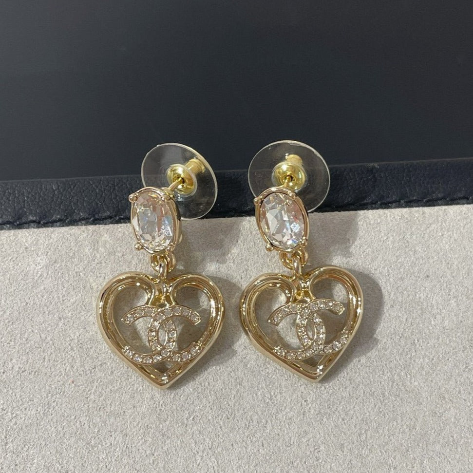 Boucles d'oreilles goutte cœur en cristal strass CC en or clair