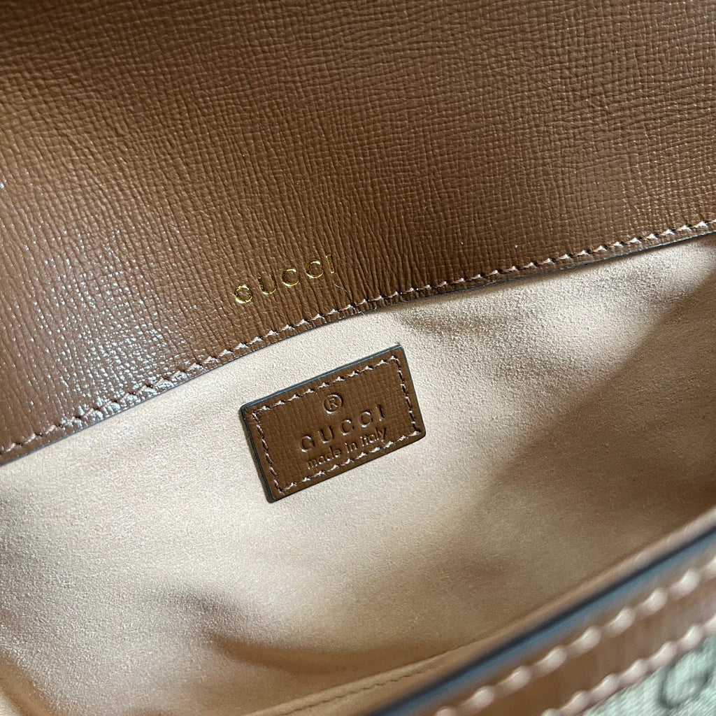 SAC GG HORSEBIT 1955 24 EN TOILE BEIGE ET CUIR DE VEAU MARRON