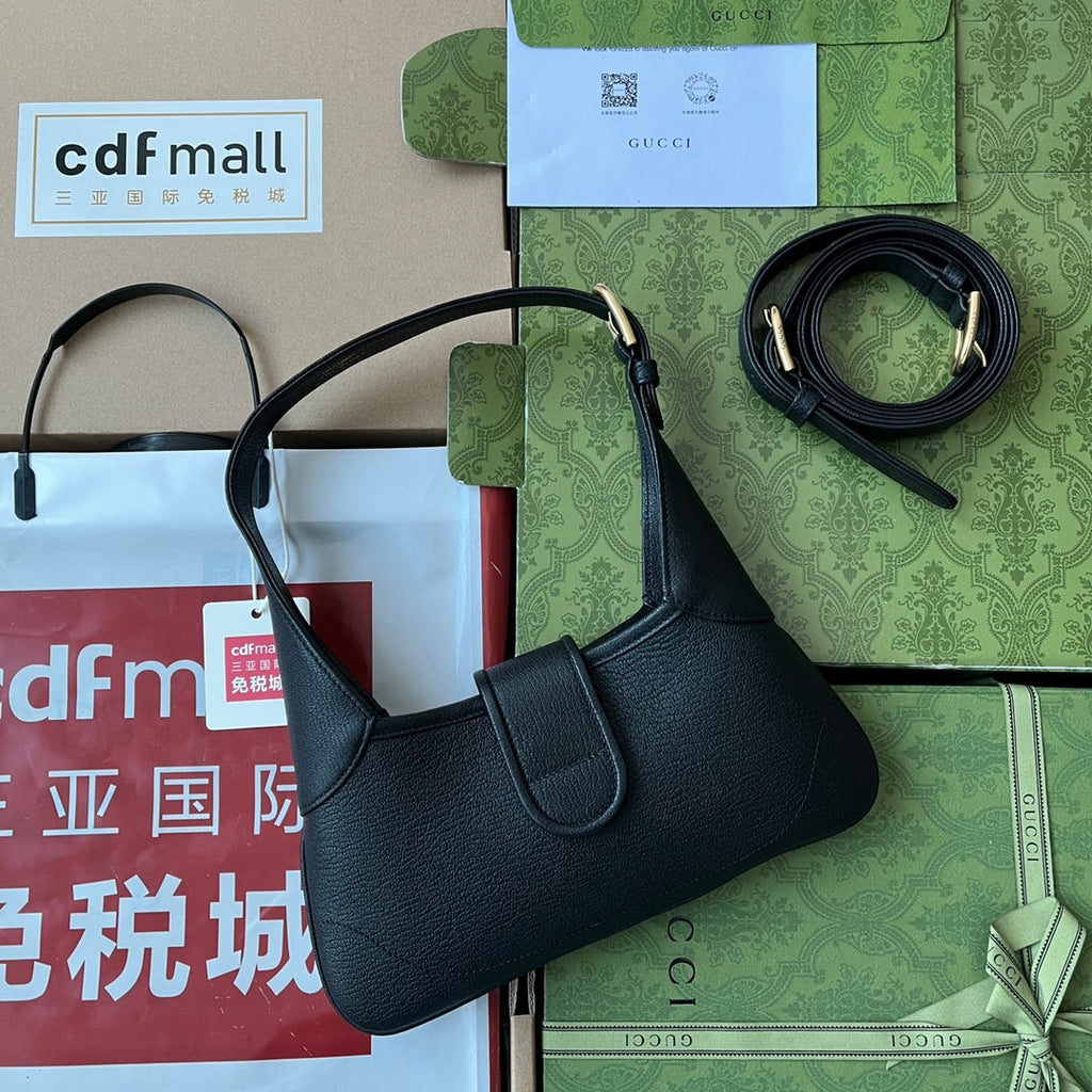 Petit sac bandoulière APHRODITE 27 en cuir de veau noir et métal doré