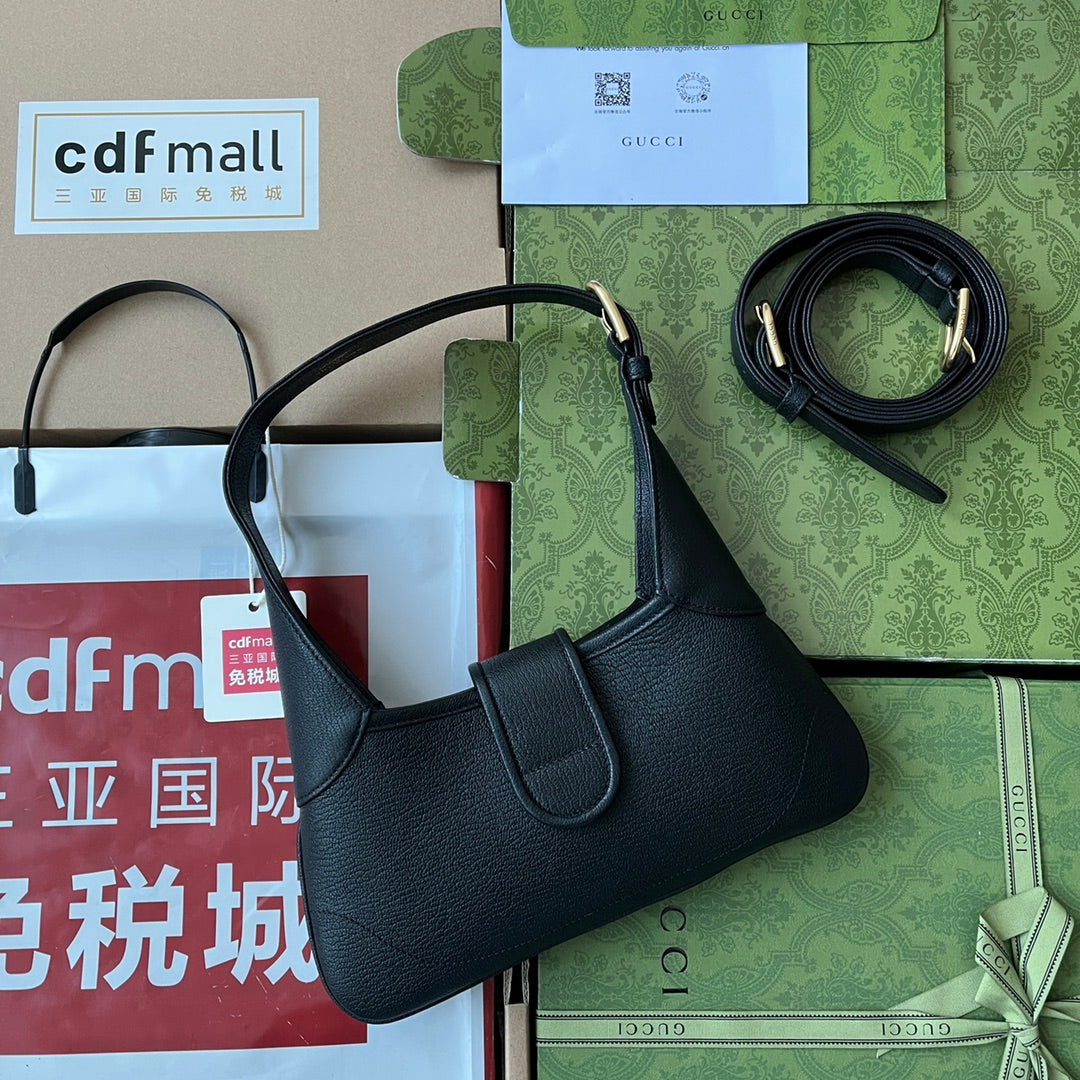 Petit sac bandoulière APHRODITE 27 en cuir de veau noir et métal doré