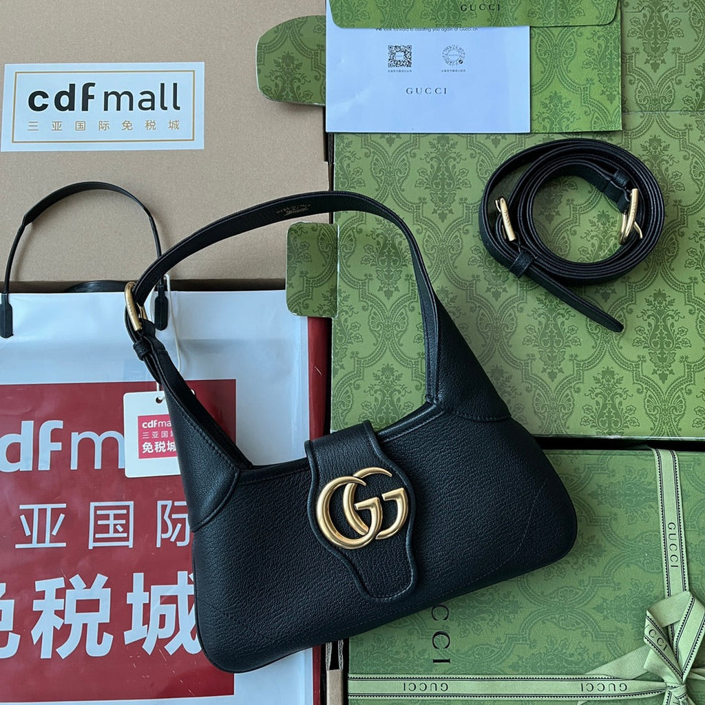 Petit sac bandoulière APHRODITE 27 en cuir de veau noir et métal doré
