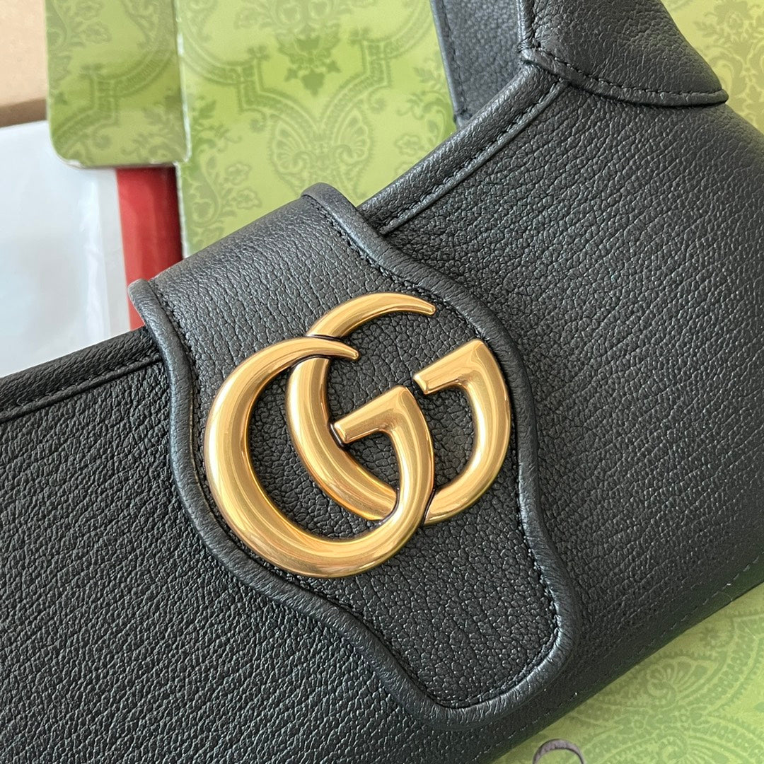 Petit sac bandoulière APHRODITE 27 en cuir de veau noir et métal doré