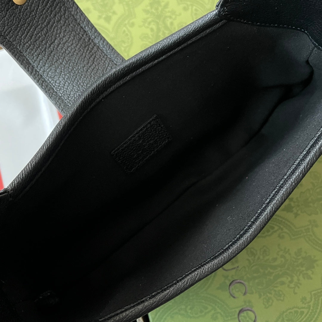 Petit sac bandoulière APHRODITE 27 en cuir de veau noir et métal doré