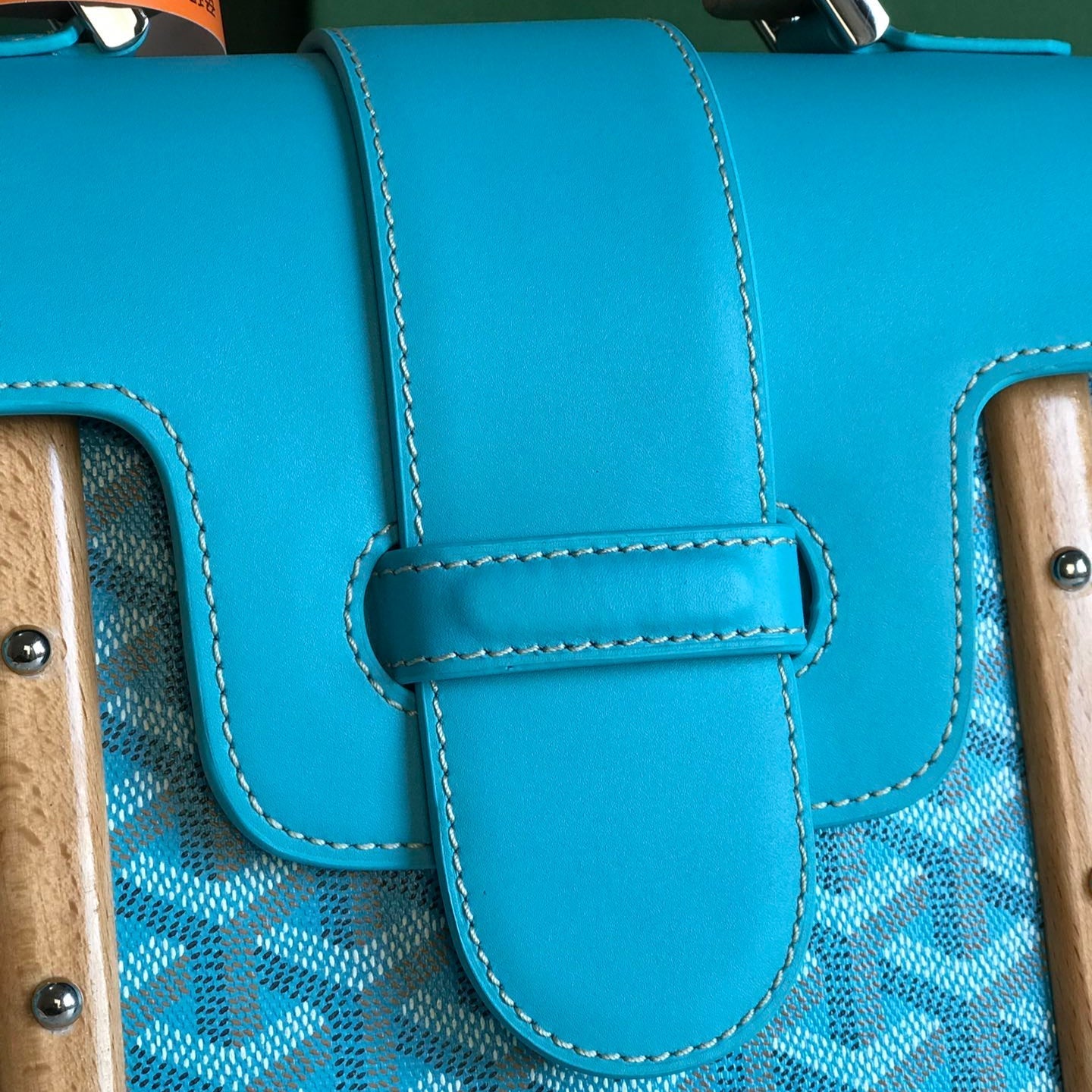 SAC SAÏGON PM 28 EN TOILE GOYARDINE BLEU CLAIR ET CUIR DE VEAU