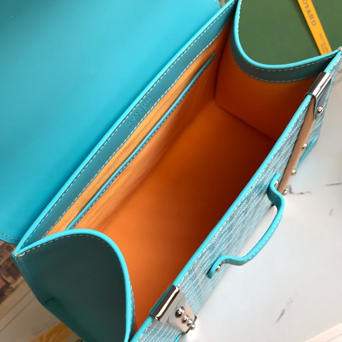 SAC SAÏGON PM 28 EN TOILE GOYARDINE BLEU CLAIR ET CUIR DE VEAU
