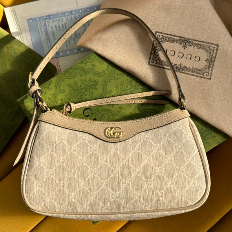 SAC À MAIN OPHIDIA GG PETIT 25 EN TOILE SUPREME BEIGE ET BLANC