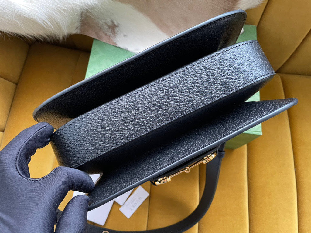 Sacoche de selle GG HORSEBIT 1955 25 en toile noire et cuir de veau