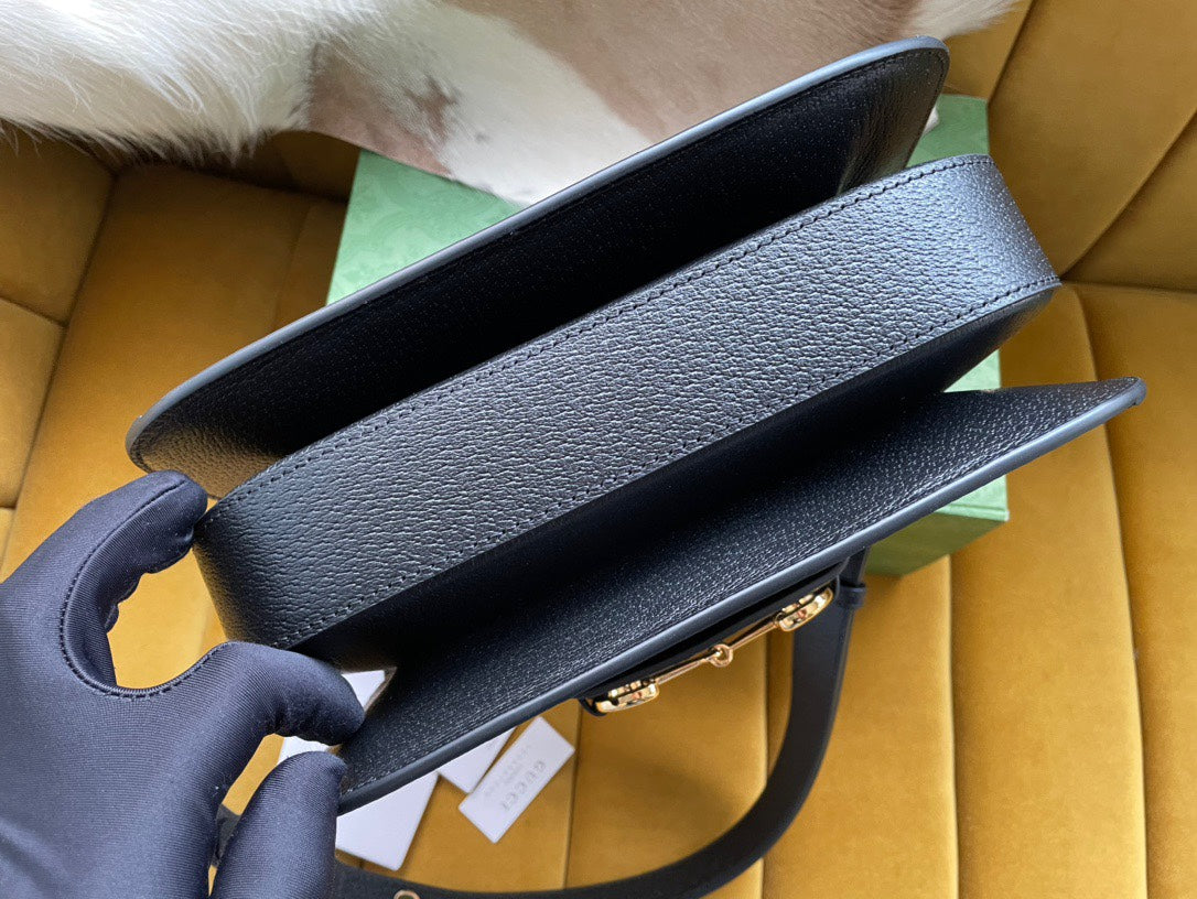 Sacoche de selle GG HORSEBIT 1955 25 en toile noire et cuir de veau