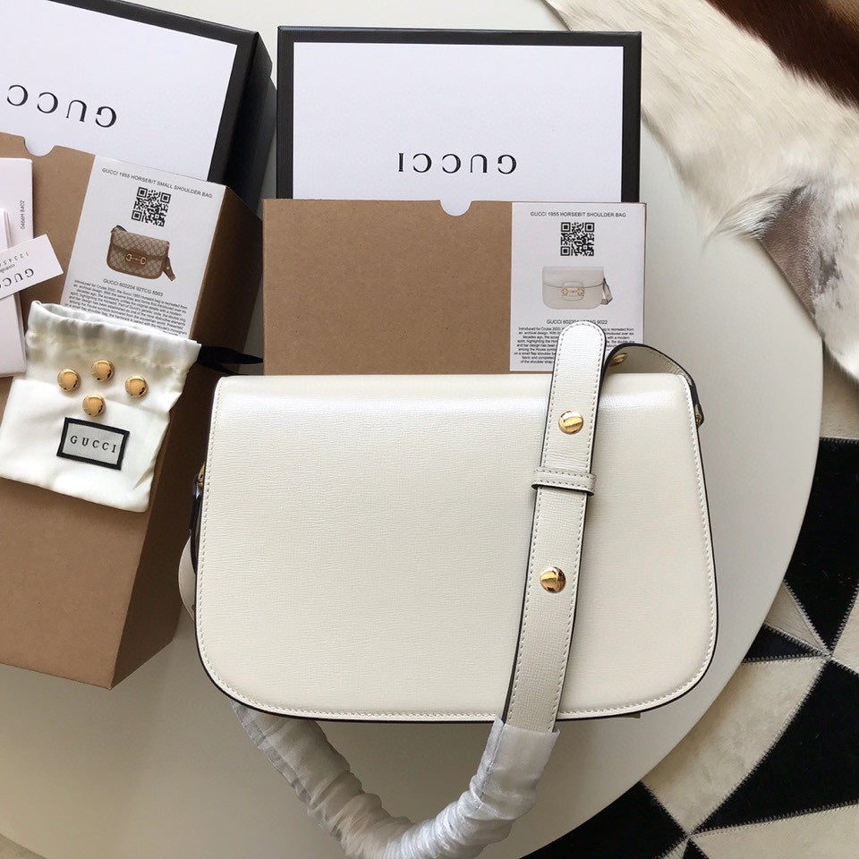 MINI SAC GG HORSEBIT 1955 25 EN CUIR DE VEAU BLANC