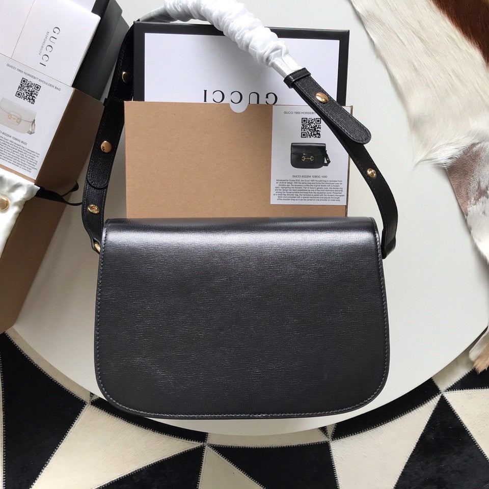 MINI SAC GG HORSEBIT 1955 25 EN CUIR DE VEAU NOIR