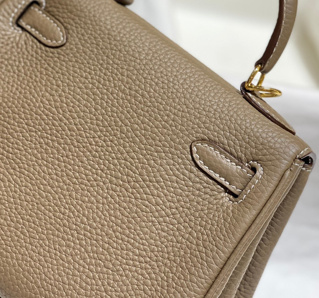 HM MINI KELLY 20CM ÉLÉPHANT GRIS CUIR TOGO QUINCAILLERIE DORÉ