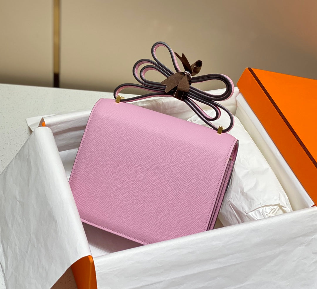 CONSTANCE 24 CUIR EPSOM ROSE QUINCAILLERIE DORÉ