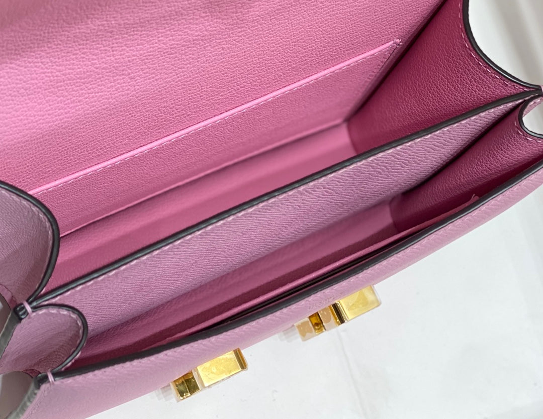 CONSTANCE 24 CUIR EPSOM ROSE QUINCAILLERIE DORÉ