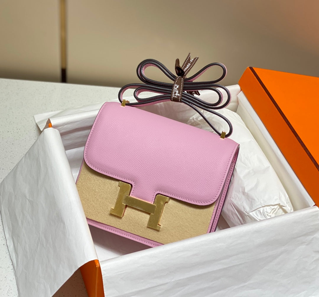 CONSTANCE 24 CUIR EPSOM ROSE QUINCAILLERIE DORÉ