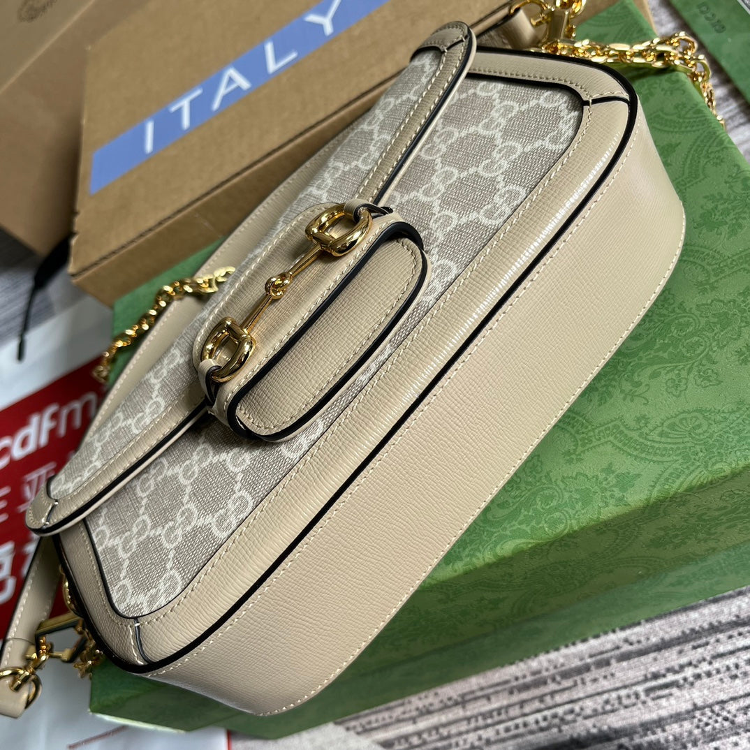 SAC GG HORSEBIT 1955 24 EN TOILE BLANCHE ET CUIR DE VEAU BEIGE